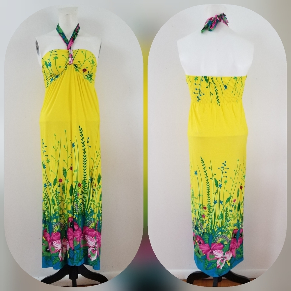 Angela Yellow Floral design maxi dress/skirt